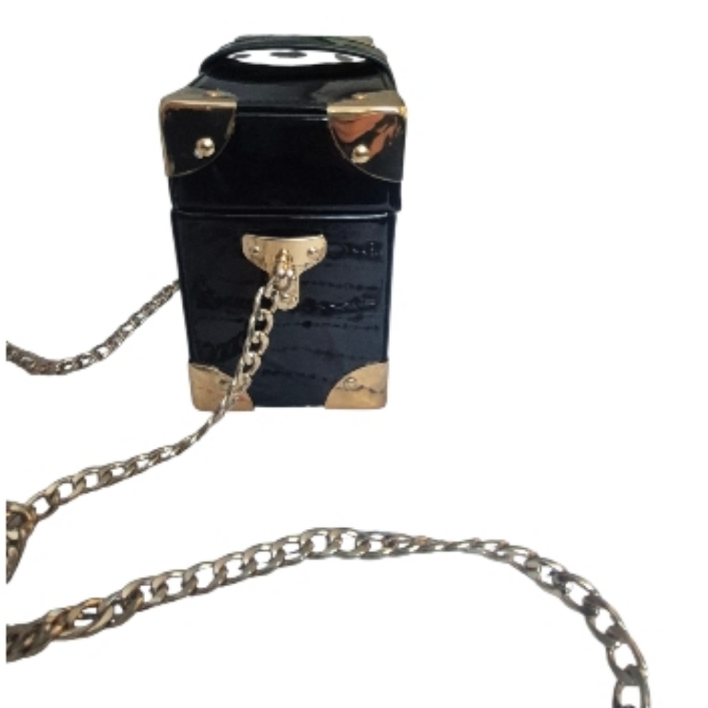 Forever 21 Black Mini Box Crossbody Purse with Gold Accents - Picture 2 of 5